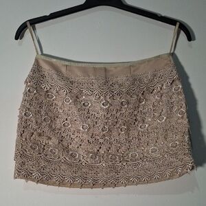 Sans Souci Beige Lace Embroidered Mini Skirt Size S